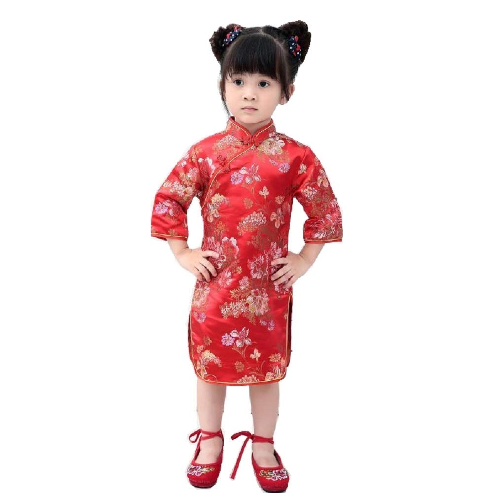 Elegant Peony Rose Qipao Cheongsam Dress for Women - Half Sleeve Chinese Traditional Wedding Dress, Princess Birthday Party Costume, Perfect for Special Occasions & Cultural Events