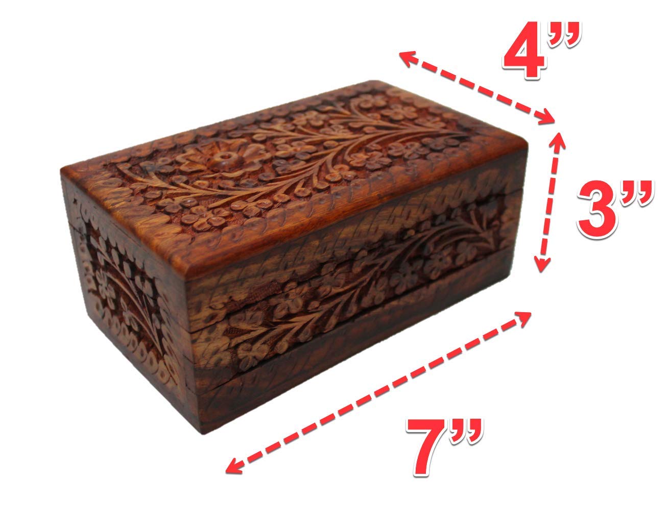 Handcrafted Jewelry Box with Floral Carvings & Child-Resistant Lock - 7