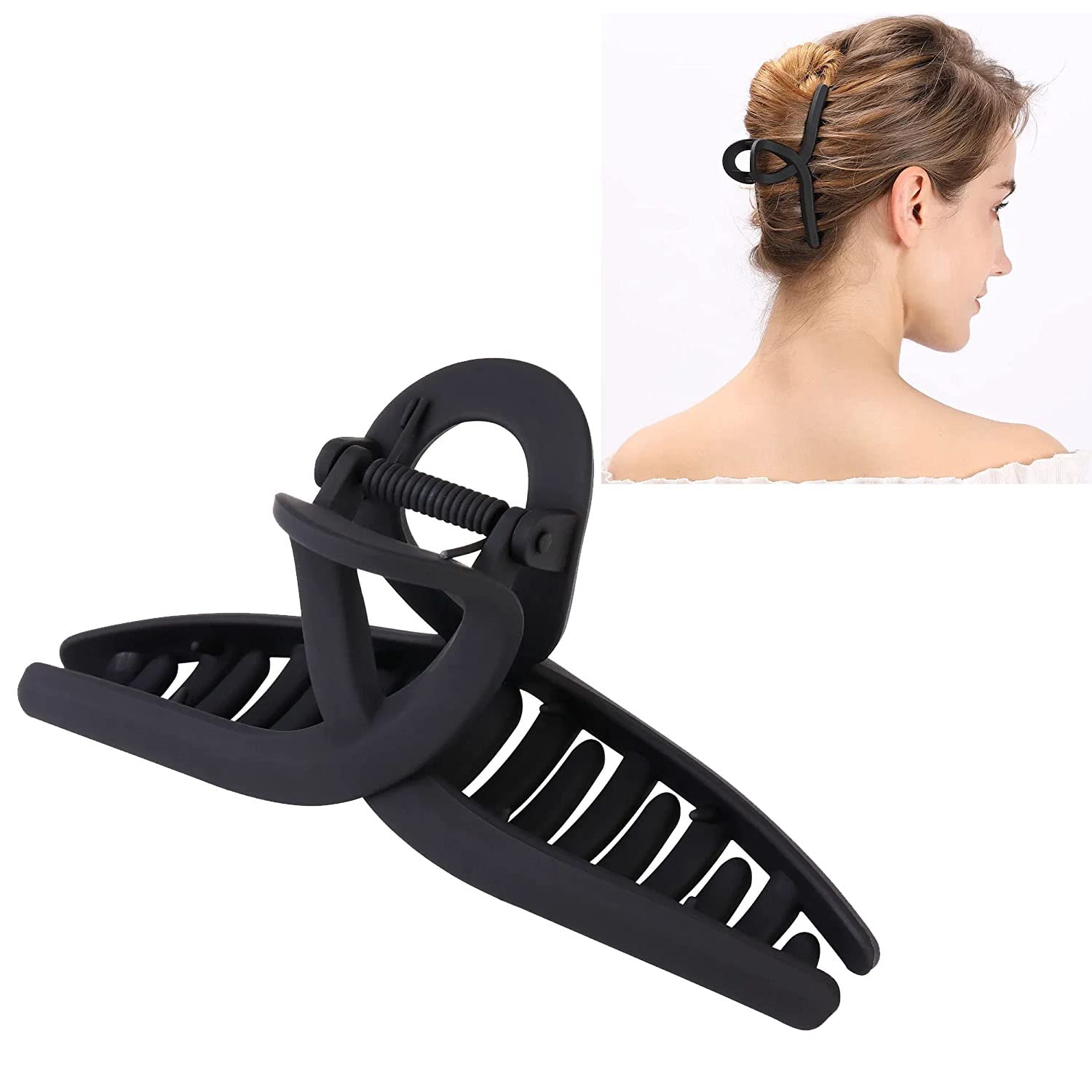 Kidzoo Large Claw Hair Clip - High Elasticity Banana Clip, Anti-Slip Butterfly Hair Clip for Women - Thin, Thick & Curly Hair - Big Matte Claw Clip (Black) | Perfect for Work, Gym, Travel & Everyday Hairstyles