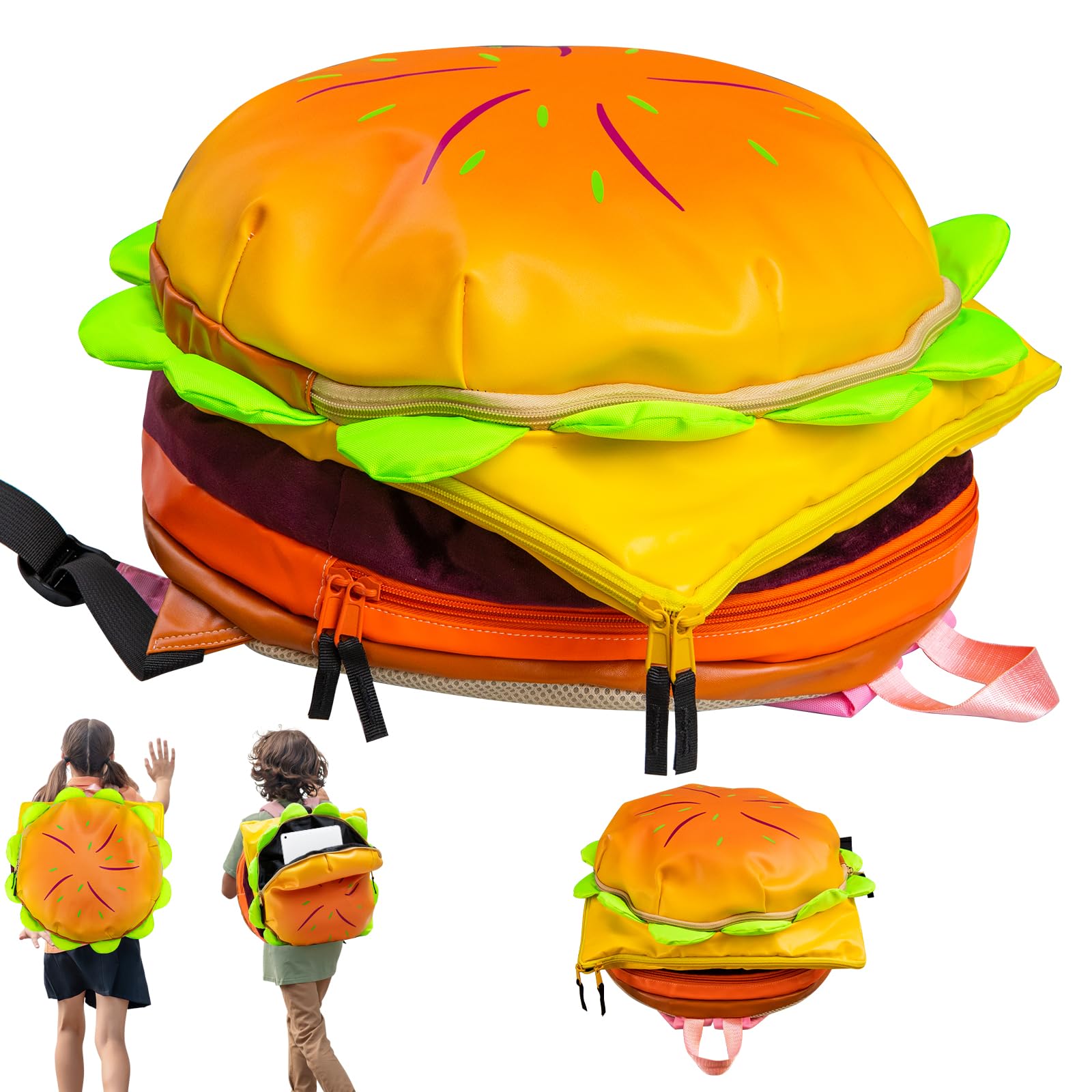 Burger Backpack - Fun Cheeseburger & Hamburger Themed Novelty Backpack for Kids & Adults | Perfect for School, Travel, Cosplay & Fast Food Lovers