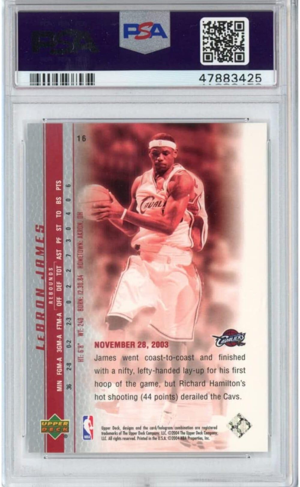 2003-04 Upper Deck LeBron James #16 Rookie Card PSA 10 Gem Mint - Phenomenal Beginnings Basketball Collectible for Display & Investment