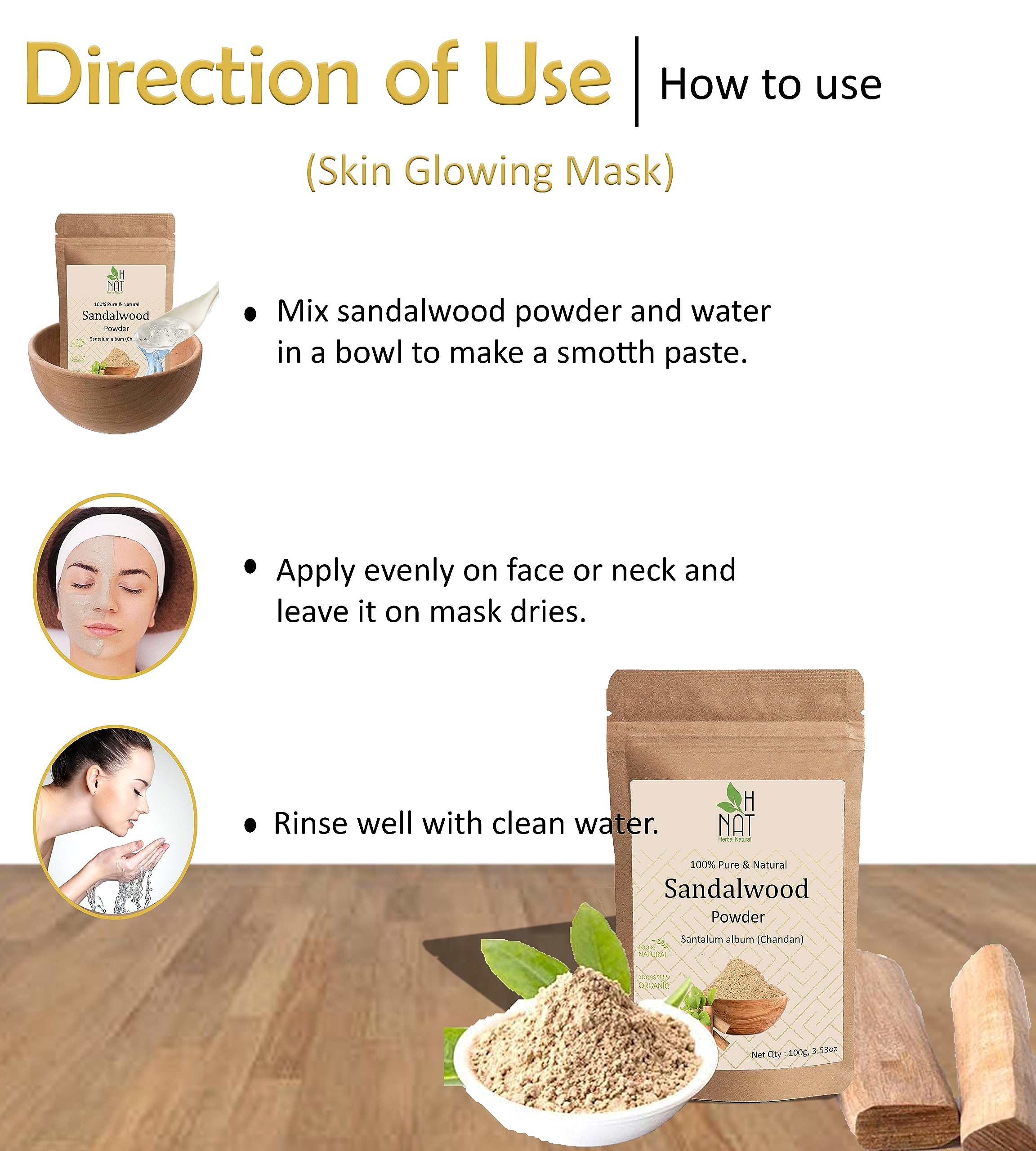 100% Pure & Natural Sandalwood Powder (Chandan Powder) for Face, Skin Care & Puja - Santalum Album Face Pack for Glowing Skin | Beauty, Aromatherapy & Spiritual Use