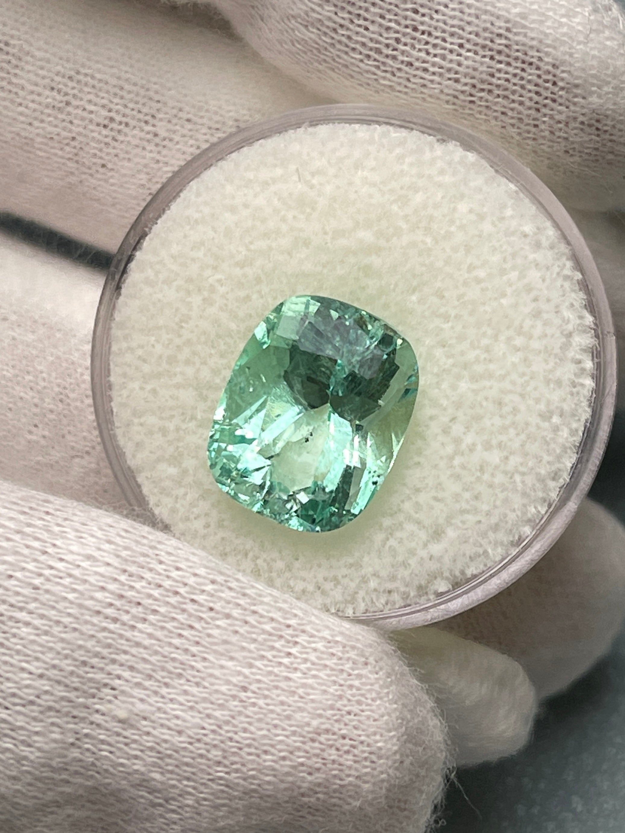 5.96 Carat 13x10mm Natural Colombian Emerald - Seafoam Green with Freckles, Elongated Cushion Cut Loose Gemstone for Jewelry Making, Engagement Rings & Custom Designs