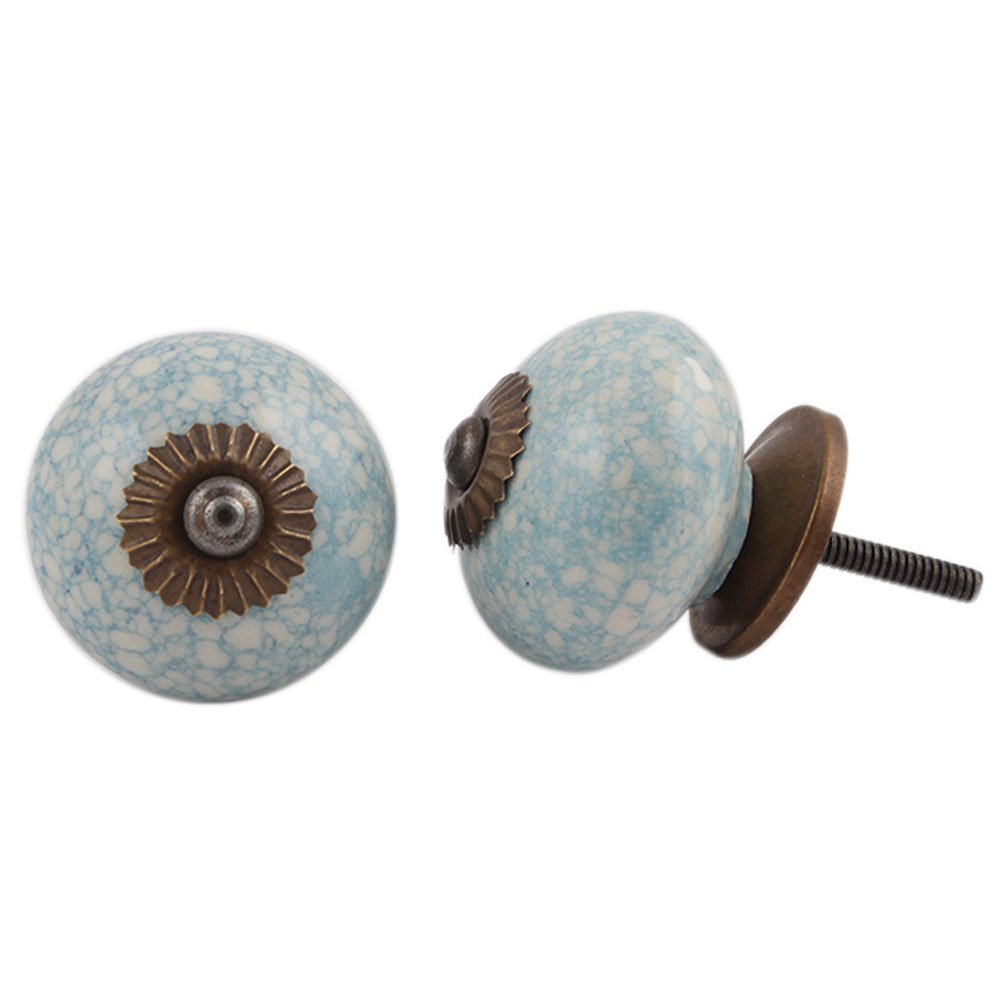 4 Pack Indian Shelf Ceramic Turquoise Crackle Drawer Knobs - Premium Decorative Cabinet Hardware for Kitchen, Dresser & Furniture - Vintage Style Door Pulls for Home Décor & DIY Projects