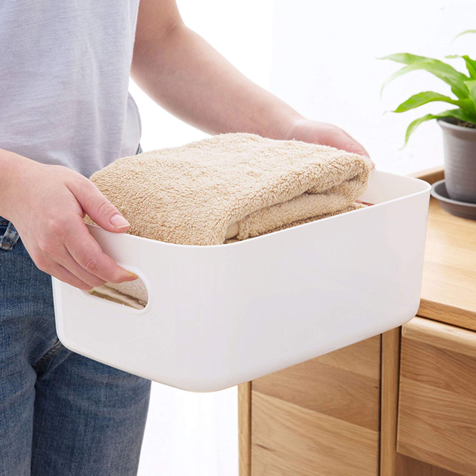 Multi-Purpose Storage Basket with Handle - Plastic Organizer Bin for Home, Office, Kitchen & Bedroom - Apricot Storage Box | Perfect for Organizing Toys, Clothes & Household Items