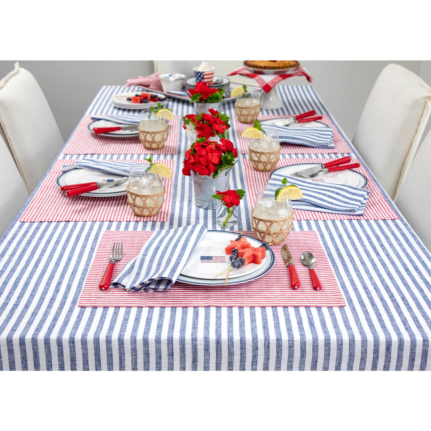 Amalfi Stripe Tablecloth - Waterproof & Stain-Resistant Round Table Cover for Outdoor Dining, Picnics, and Party Decor