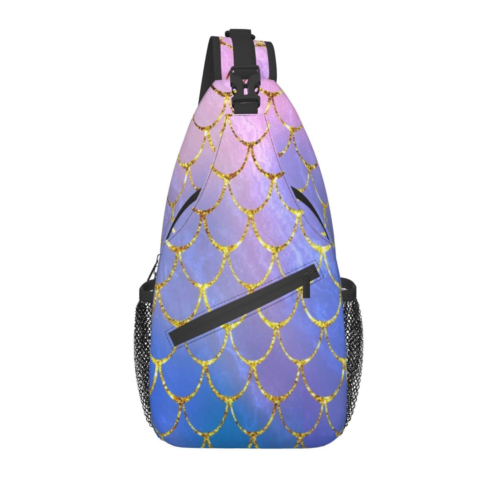 Stylish Purple Mermaid Scale Marble Fish Print Chest Sling Bag - Lightweight Adjustable Crossbody Shoulder Backpack for Men & Women | Perfect for Summer, Outdoor Sports, Biking, Hiking & Casual Daily Use