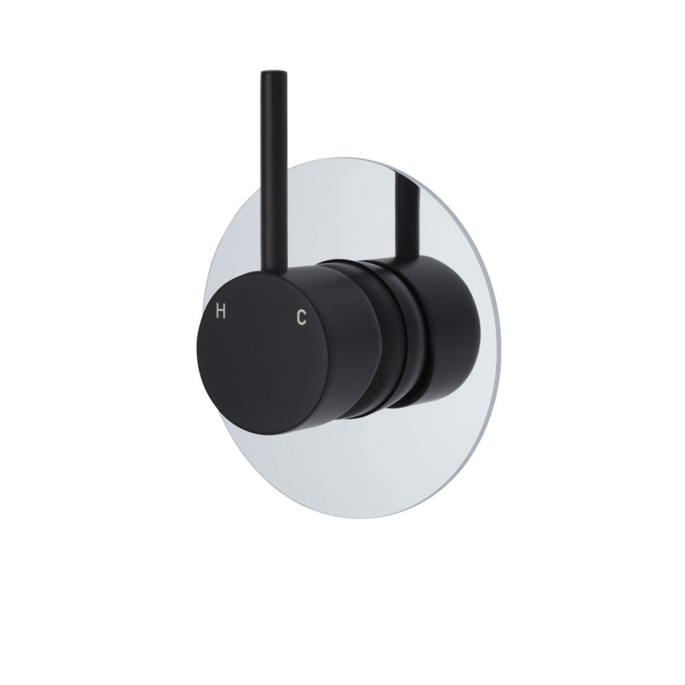 Fienza Kaya Up Large Round Plate Wall Mixer - Matte Black Finish | Modern Bathroom Faucet for Sink, Vanity & Powder Room