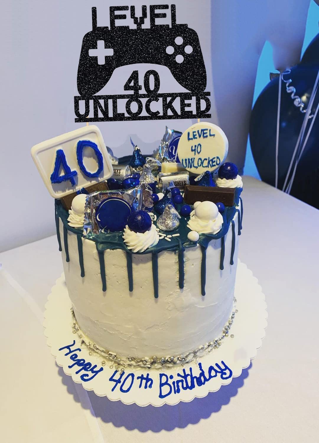 Level 40 Unlocked Video Game Cake Topper - Game Controller Birthday Decoration for 40th Birthday Party | Perfect for Gamer Cakes, Anniversary Celebrations & Gaming Themed Parties