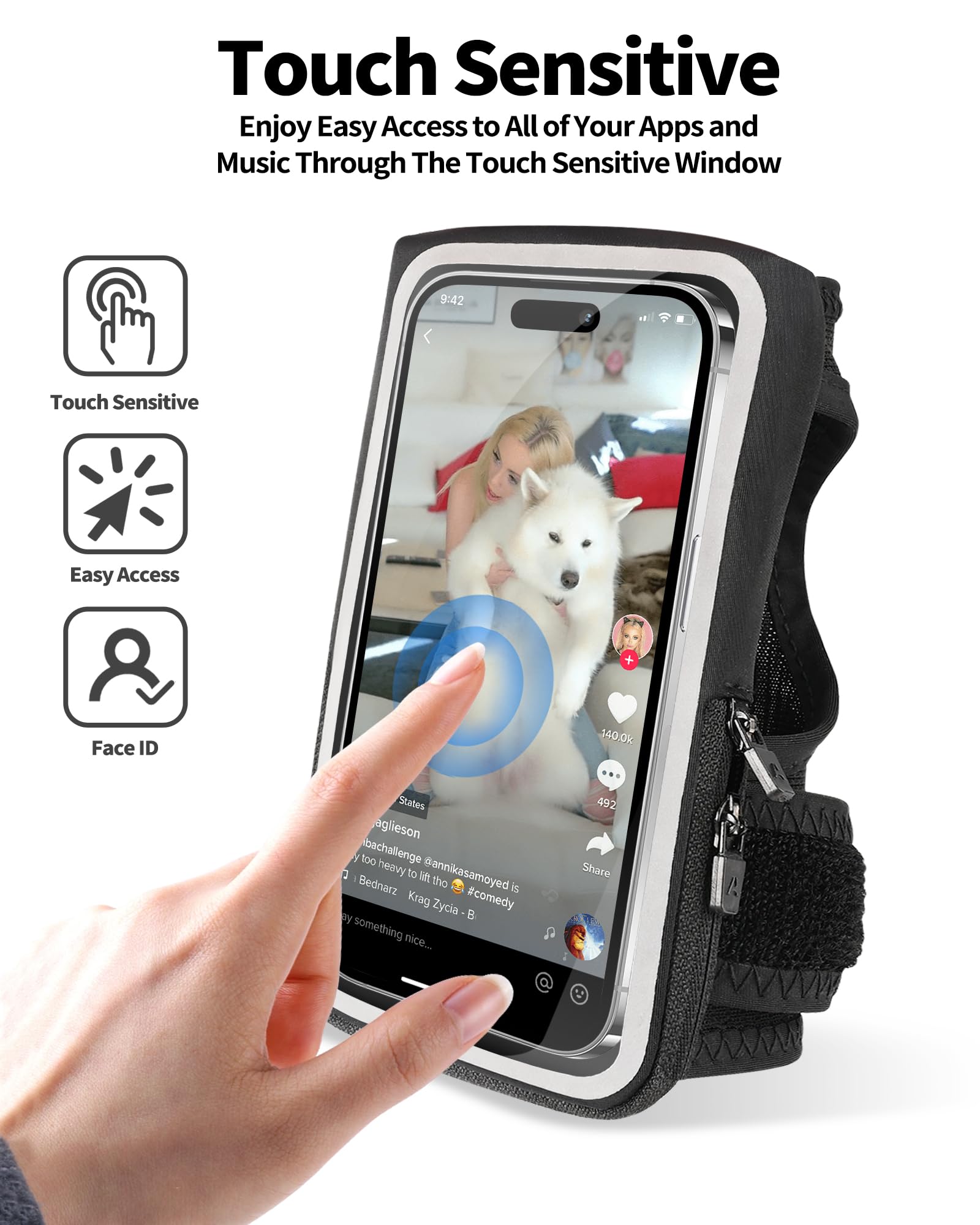 **Running Phone Armband for iPhone 16/15 Pro/14 Plus/13/11/XR/XS & Galaxy S24/S10 – Adjustable Wristband Holder for Phones 4-6.8