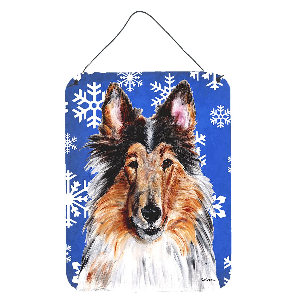 Caroline's Treasures SC9766DS1216 Collie Winter Snowflakes Metal Wall Art - 12x16 Inch Multicolor Aluminum Sign for Kitchen, Bar, Bathroom, Front Door & Home Decor - Perfect for Holiday & Winter Themed Interior Design