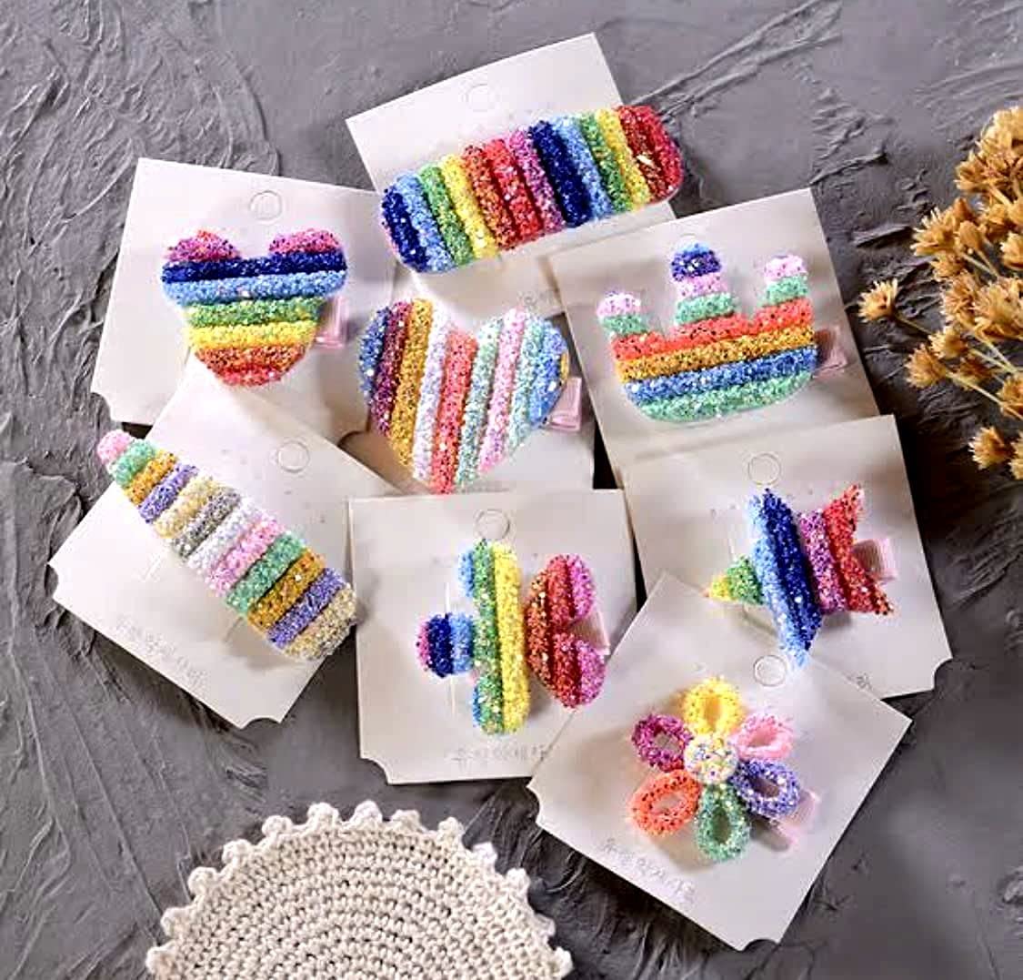 DRP Unicorn Hair Clips for Girls - Cute Bunny & Rainbow Hair Accessories with Glitter - Pack of 4 Stylish Hair Clips for Kids & Baby Girls - Perfect for School, Parties, and Everyday Fashion