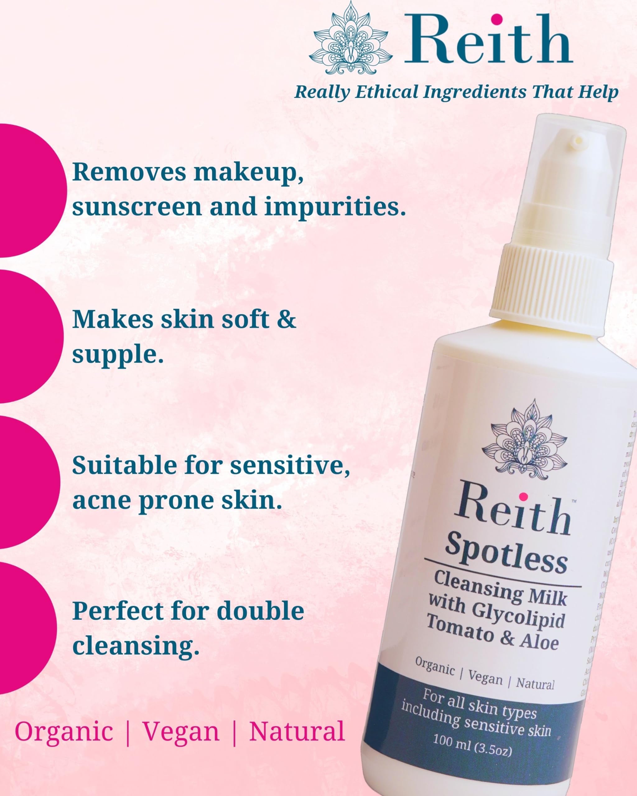 Reith Spotless Cleansing Milk - Gentle Winter Face Wash & Makeup Remover for Face & Eyes with Tomato & Vitamin E (100ml) | Perfect for Dry Skin & Nighttime Skincare Routine