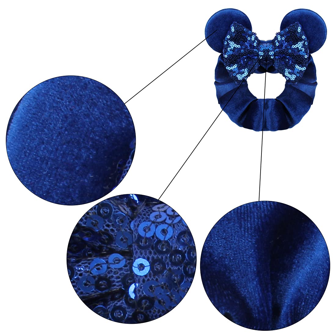 YanJie Women's Red Royal Mouse Ears Sequin Bow Velvet Scrunchies - 2 Pack Elastic Hair Ties for Ponytails, Sparkly Hair Accessories for Girls & Women | Perfect for Disney Trips, Cosplay & Everyday Glam