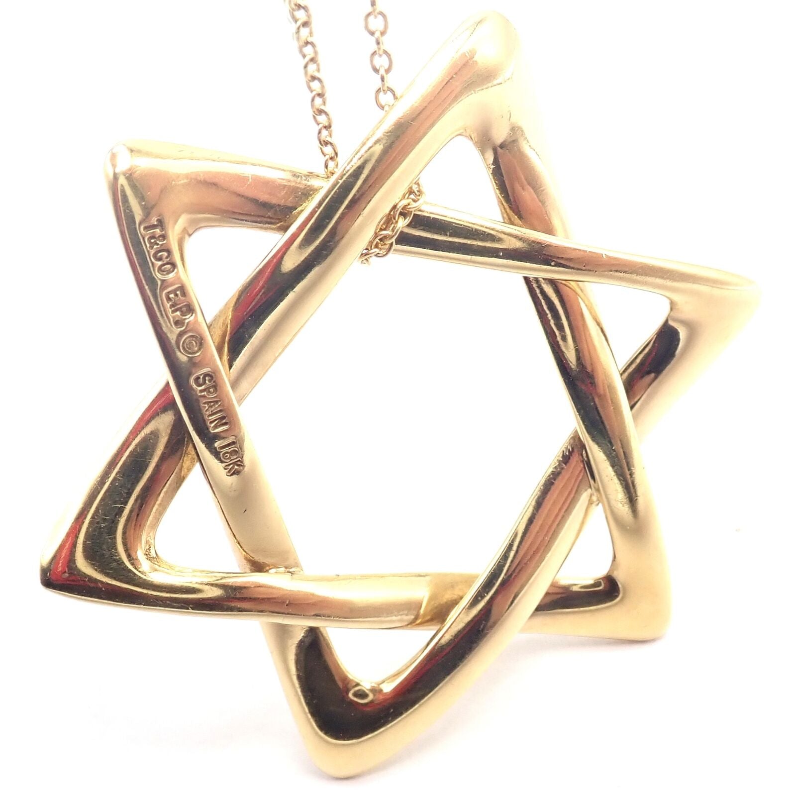 Authentic Tiffany & Co Peretti 18k Gold Large Star of David Pendant Necklace - Elegant Jewish Jewelry for Special Occasions & Gifts