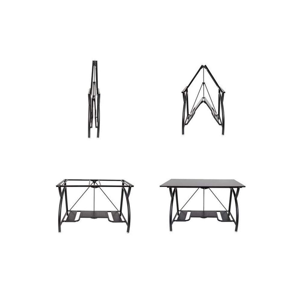 Origami Large Foldable Two-Shelf Desk - Sturdy Steel Frame Laptop Computer Table for Home Office, Dorm Room & Small Spaces - Black Workstation with Storage Shelf