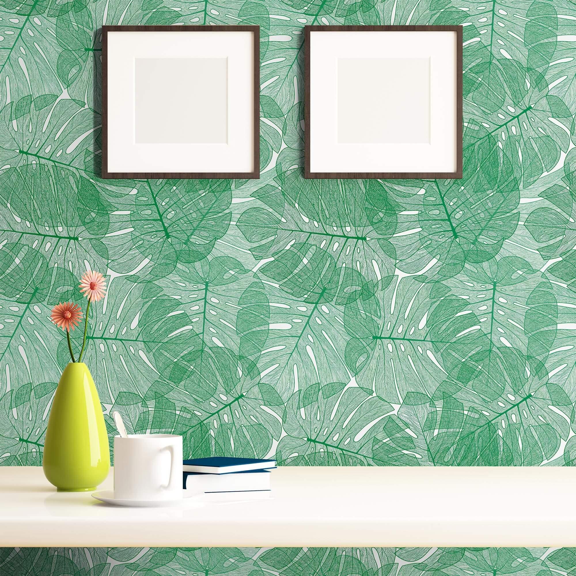 White and Green Botanical Floral Peel and Stick Removable Wallpaper 9929 - Self-Adhesive Decorative Wall Covering for Bedroom, Living Room, Nursery & Home Decor