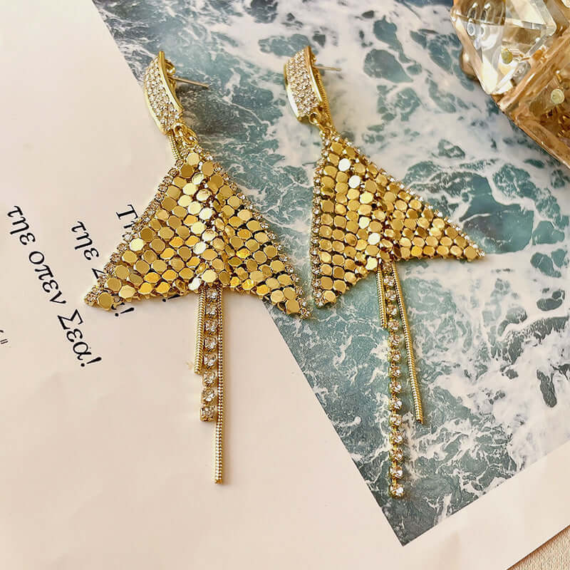 2 Way Bling Sequin Fish Tail Tassel Earrings for Women | HE7994 | Fashion Jewelry for Party, Wedding & Special Occasions