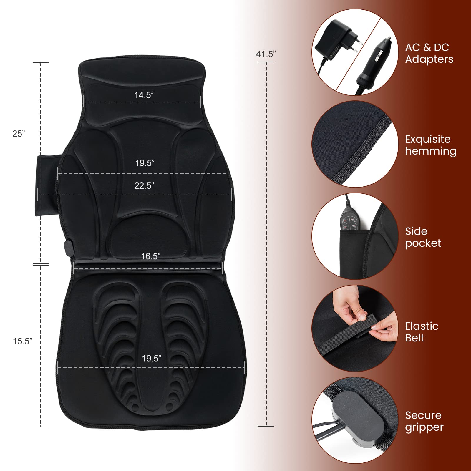 WELLHUT Heated Massage Seat Cushion with 10 Vibration Nodes & 2 Heat Levels - Portable Back Massager for Pain Relief - Perfect for Office Chair, Home, Car and Travel Use