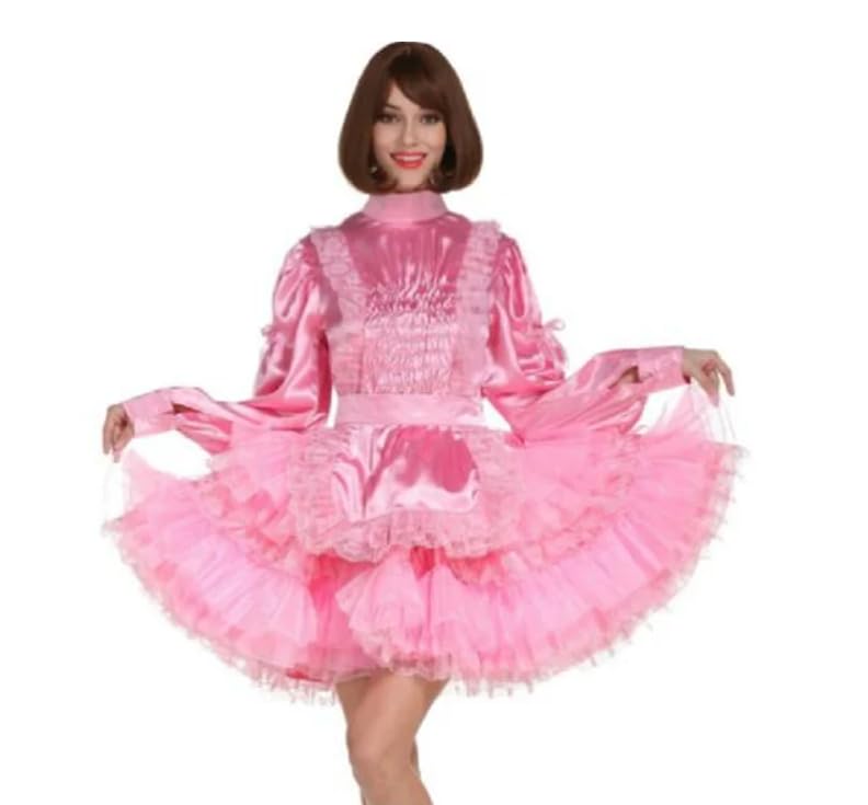 Pink Long Sleeve Maid Dress for Cosplay - Lockable Sissy Girl Costume with Customization Options | Perfect for Halloween, Roleplay & Anime Conventions