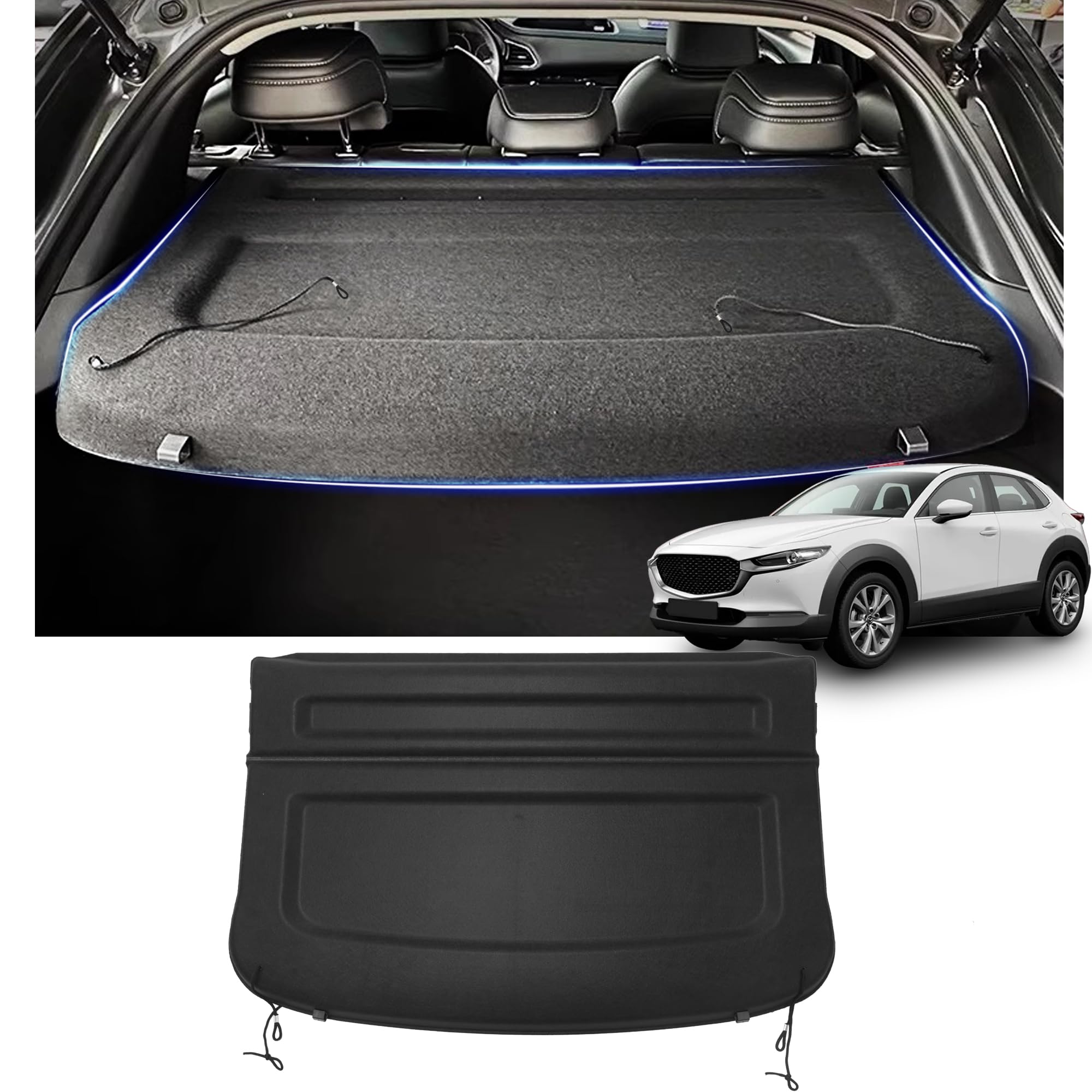 Mazda CX-30 Cargo Cover (2020-2024) - Waterproof Trunk Liner, Luggage Protector & Security Shield for Rear Storage - Perfect for Road Trips, Camping Gear & Grocery Hauling