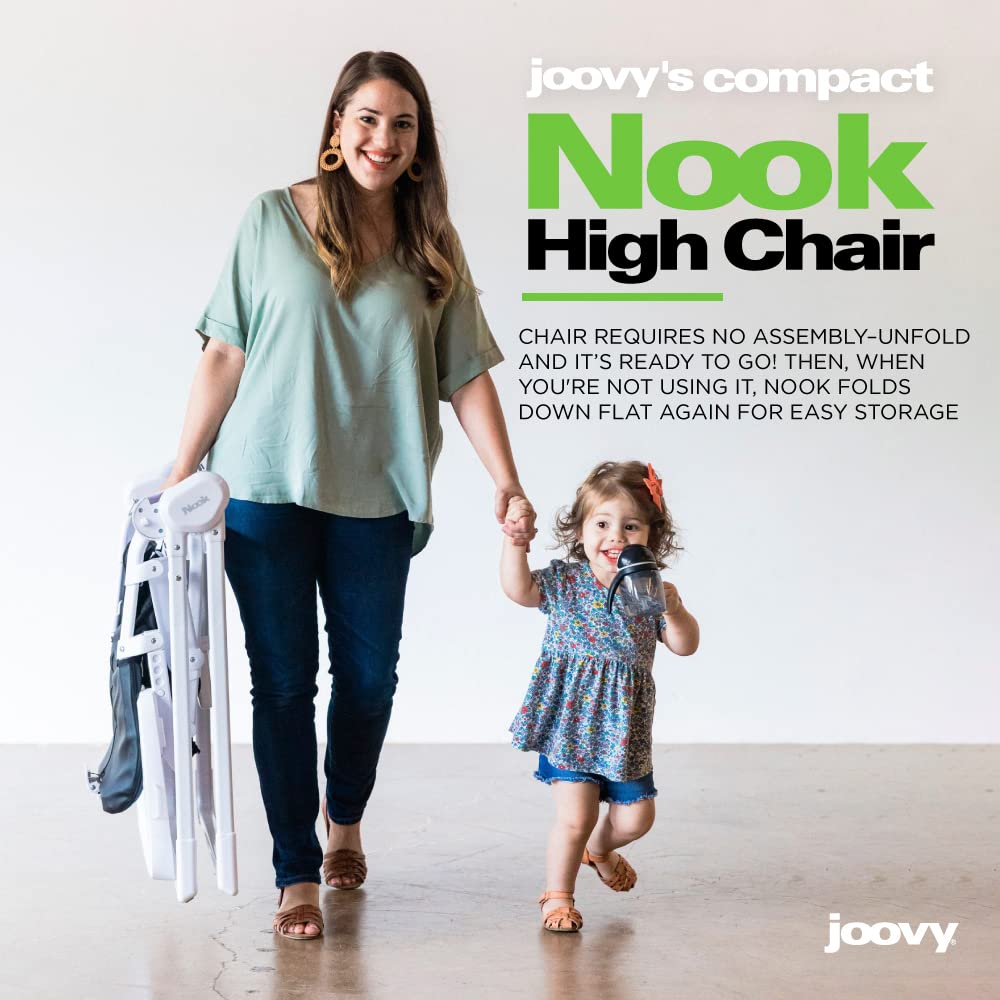 Joovy Nook High Chair - 4-Position Adjustable Height, Swing Open Tray & Removable Dishwasher-Safe Insert for Easy Cleaning - Compact Foldable Design for Space Saving Storage (Charcoal) - Perfect for Babies & Toddlers at Home or Restaurant Dining