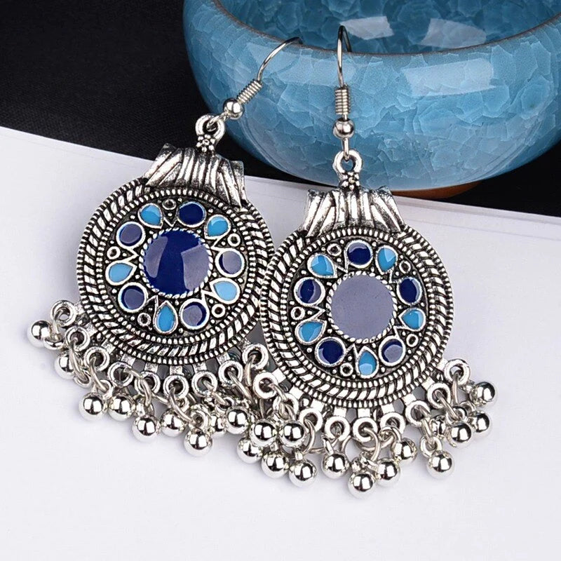 Oxidized Waterdrop Dangle Tassel Earrings for Women - Boho Chic Vintage Style Jewelry (E872) | Perfect for Parties, Weddings & Everyday Wear