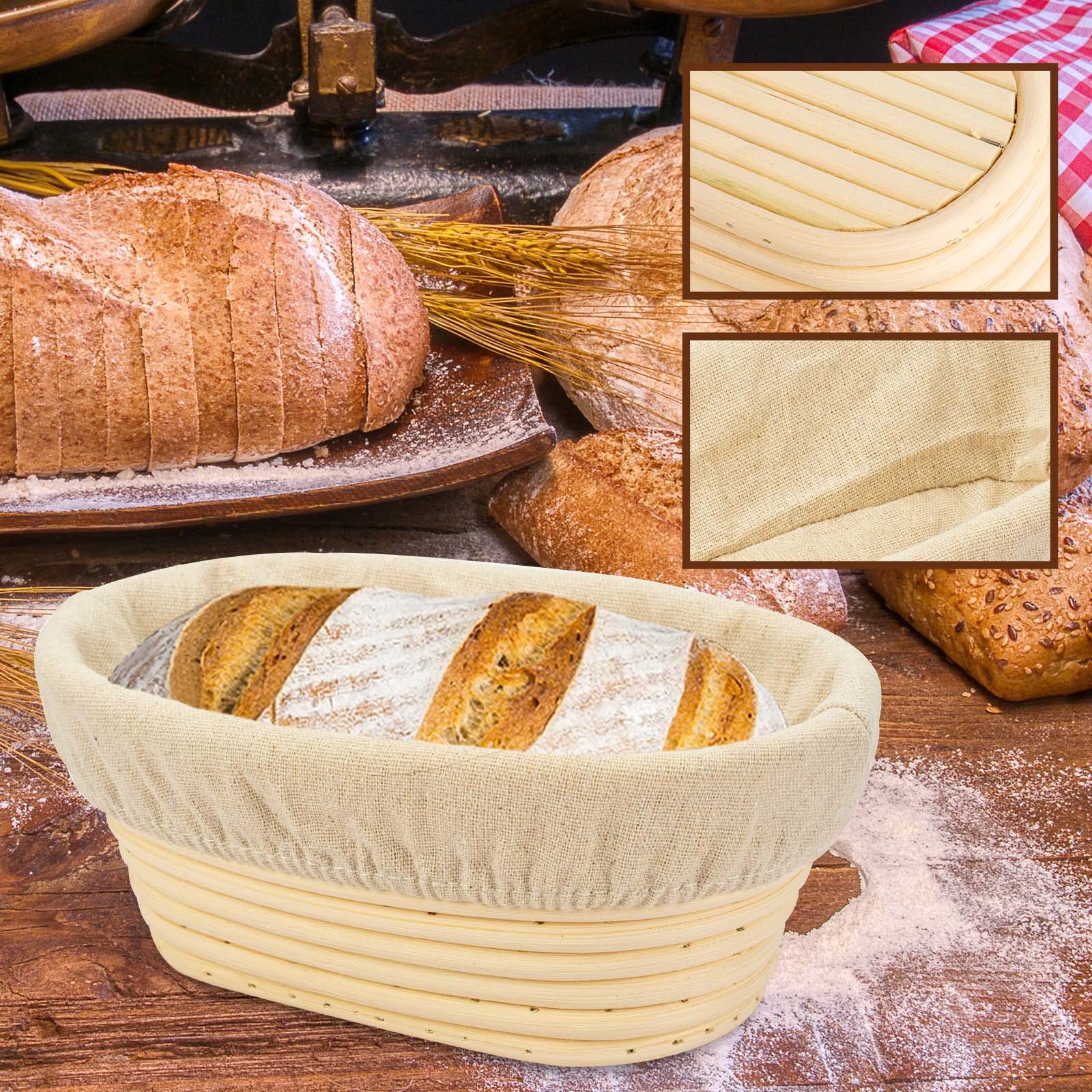 8 Inch Oval Long Banneton Bread Proofing Basket with Liner - Natural Rattan Dough Rising Basket for Sourdough, Artisan Bread Baking | Perfect for Home Bakers & Professional Bakeries