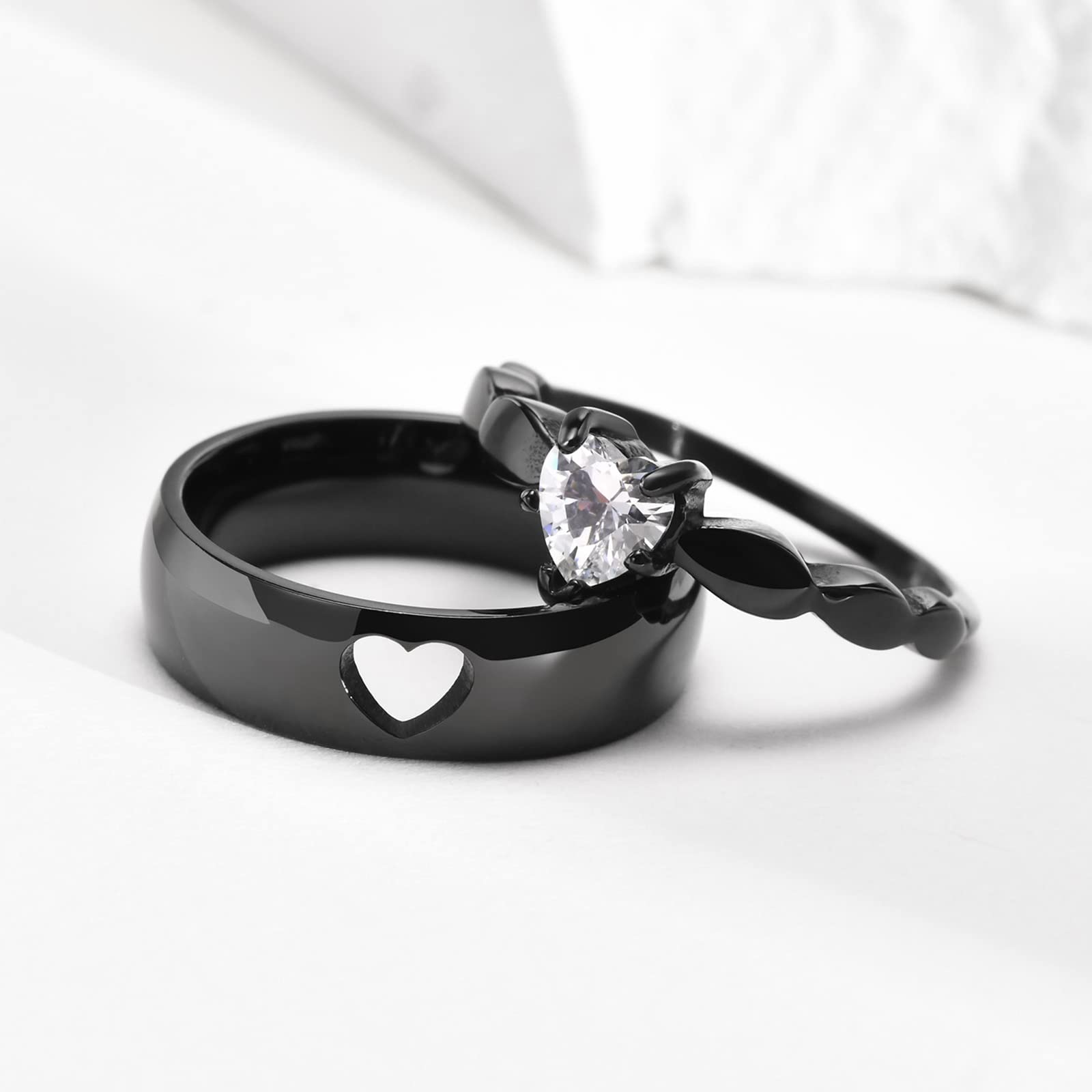 VNOX 2-Piece Custom Couple Rings Set - Personalized His & Hers Stainless Steel Promise Rings, Wedding Bands & Engagement Rings for Men & Women - Perfect for Anniversaries, Valentine's Day & Romantic Gifts
