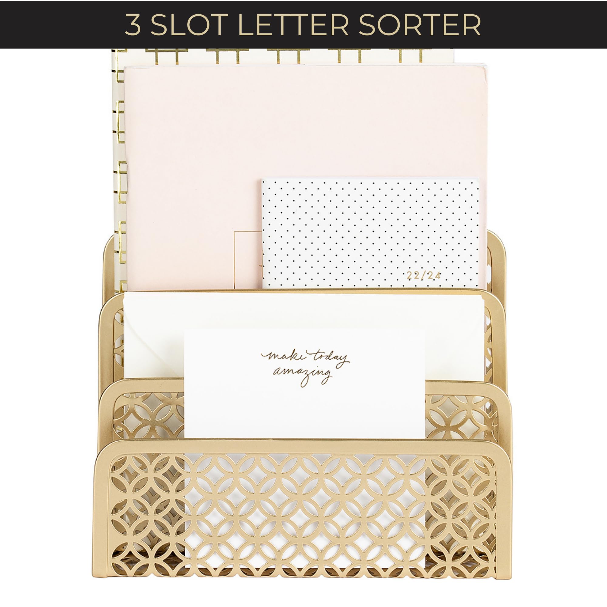 BLU MONACO Gold Mail Organizer - Desk Letter & Bill Holder for Home Office