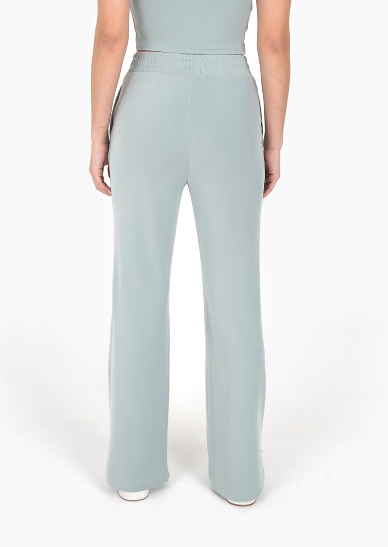Cloudsoft Rib Lounge Palazzo Pant Sage Green - Comfortable Wide Leg Pants for Women, Soft Stretchy Fabric, Perfect for Yoga, Lounging & Travel
