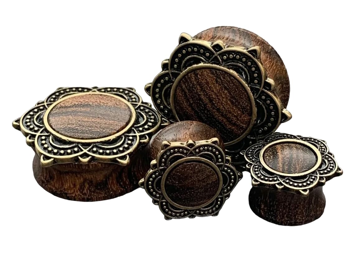 Rose Wood Plugs with Rose of Sharon Top - Organic Wooden Ear Gauges for Stretching - Body Jewelry for Men & Women - Perfect for Everyday Wear, Boho Style & Festival Fashion