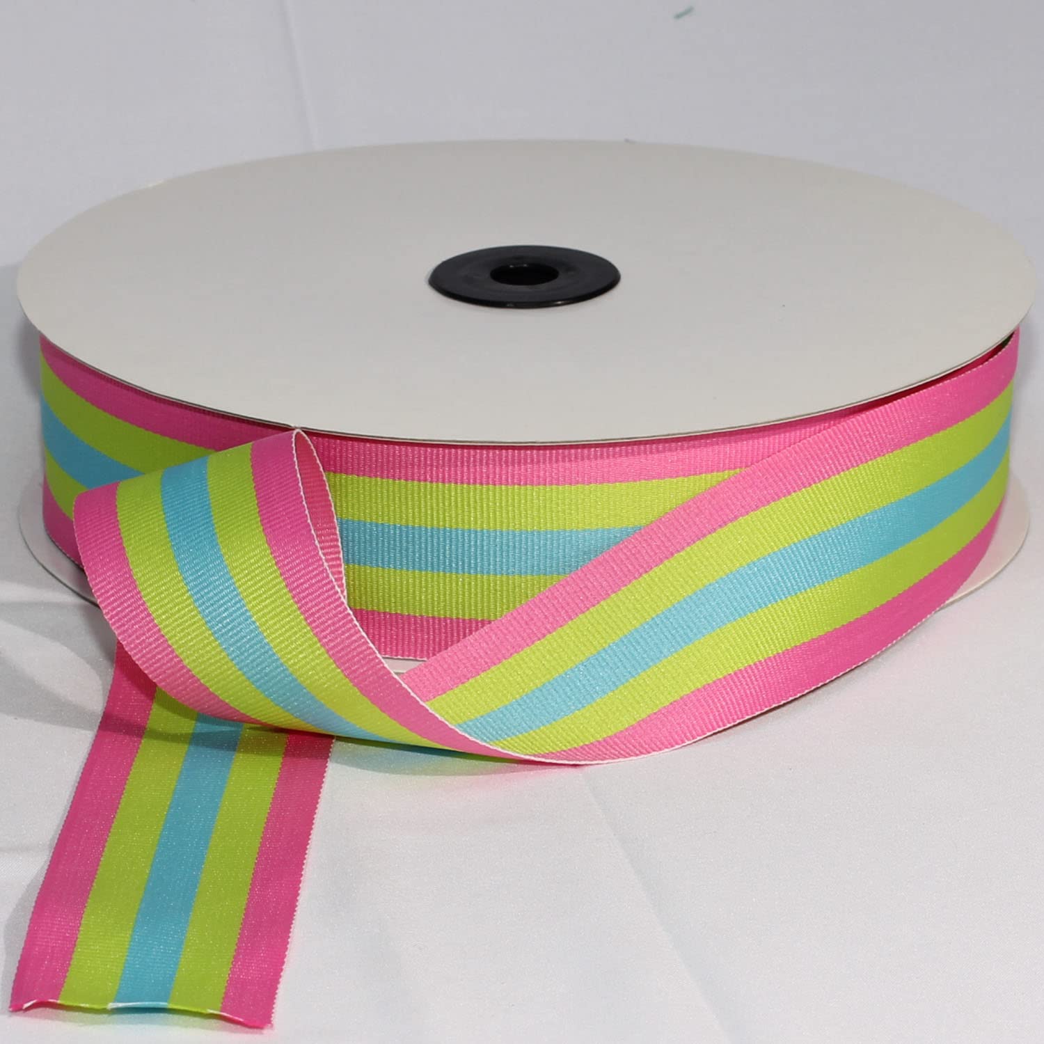 Pink, Green & Aqua Striped Grosgrain Craft Ribbon - 1.5 Inch x 55 Yards Bulk Roll for DIY Gift Wrapping, Hair Bows, Scrapbooking & Party Decorations