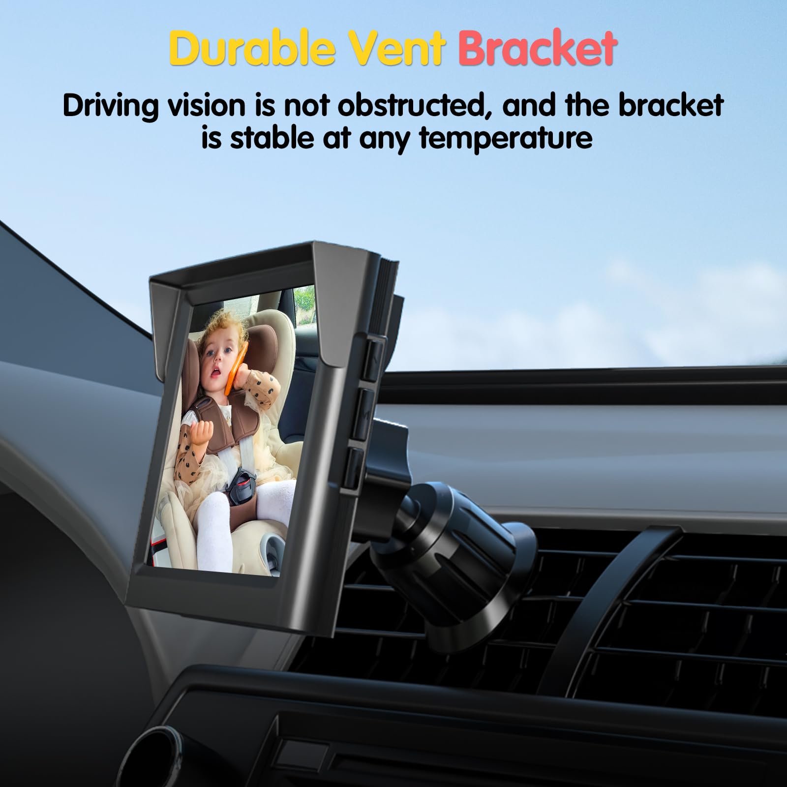 BM1 Baby Car Camera with Air Vent Clip - 5'' 1080P HD Monitor with IR Night Vision & 3X Zoom for Rear Facing Back Seat - Easy 5 Minute Installation - Perfect for Safe Driving with Kids in SUV, Minivan or Family Car
