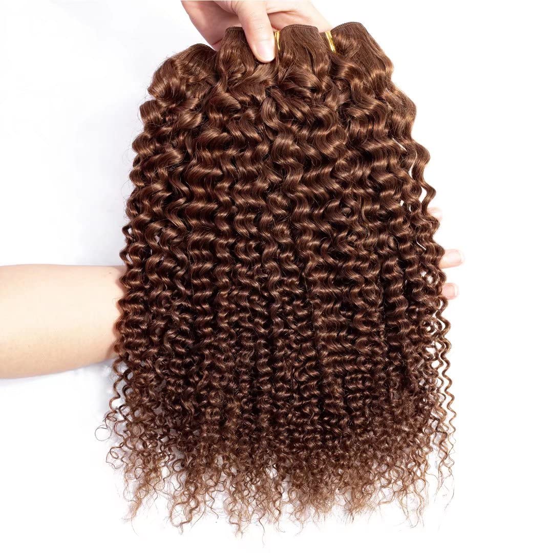 Brazilian Curly Hair Bundles 3 Pcs 10 12 14 Inch Light Brown 100% Human Hair Weave - Unprocessed Virgin Kinky Curly Hair Extensions for Natural Look & Styling