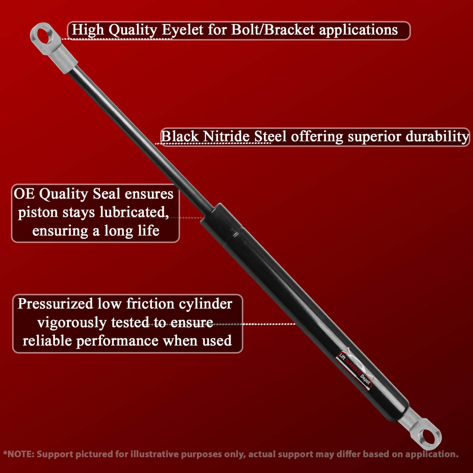 Lift Supports Depot 10mm Eyelet End Lift Supports (2-Pack) - 17.35 Inch Extended, 160lbs Capacity - Heavy Duty Shocks Struts for Automotive, RV, Boat & Industrial Applications