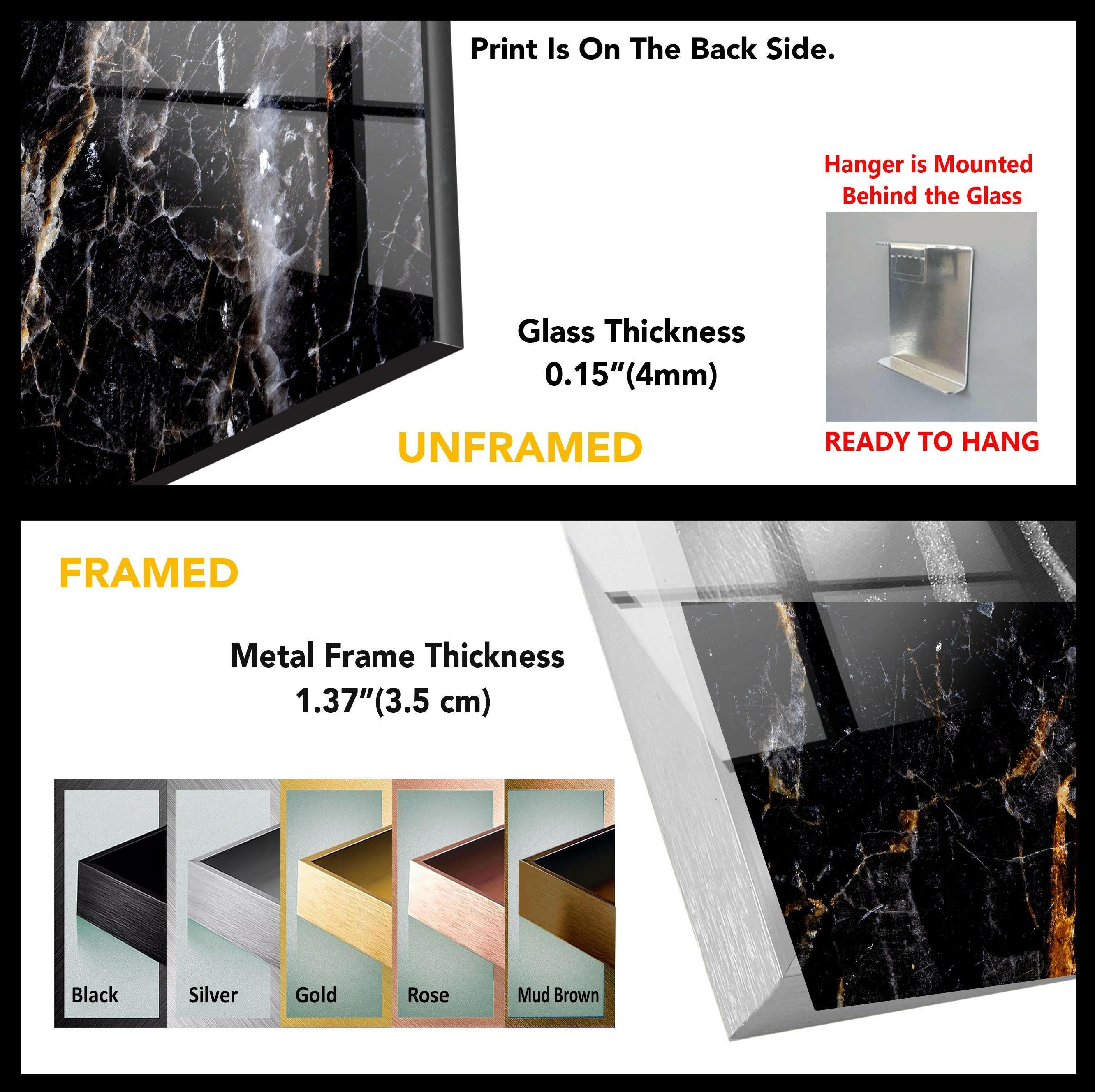 Black & Orange Marble Abstract Glass Wall Art - Modern Home Decor for Living Room, Bedroom & Office - Unique Handmade Glass Painting for Contemporary Interior Design
