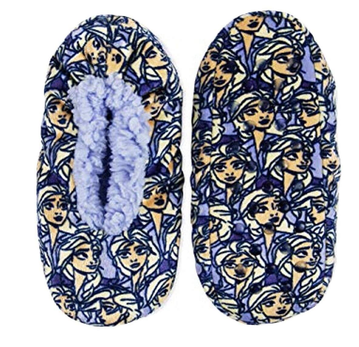 Disney Frozen Girls' Fuzzy Slipper Socks - Warm Plush Indoor/Outdoor House Shoes for Kids - Perfect for Winter, Bedtime & Disney Themed Parties