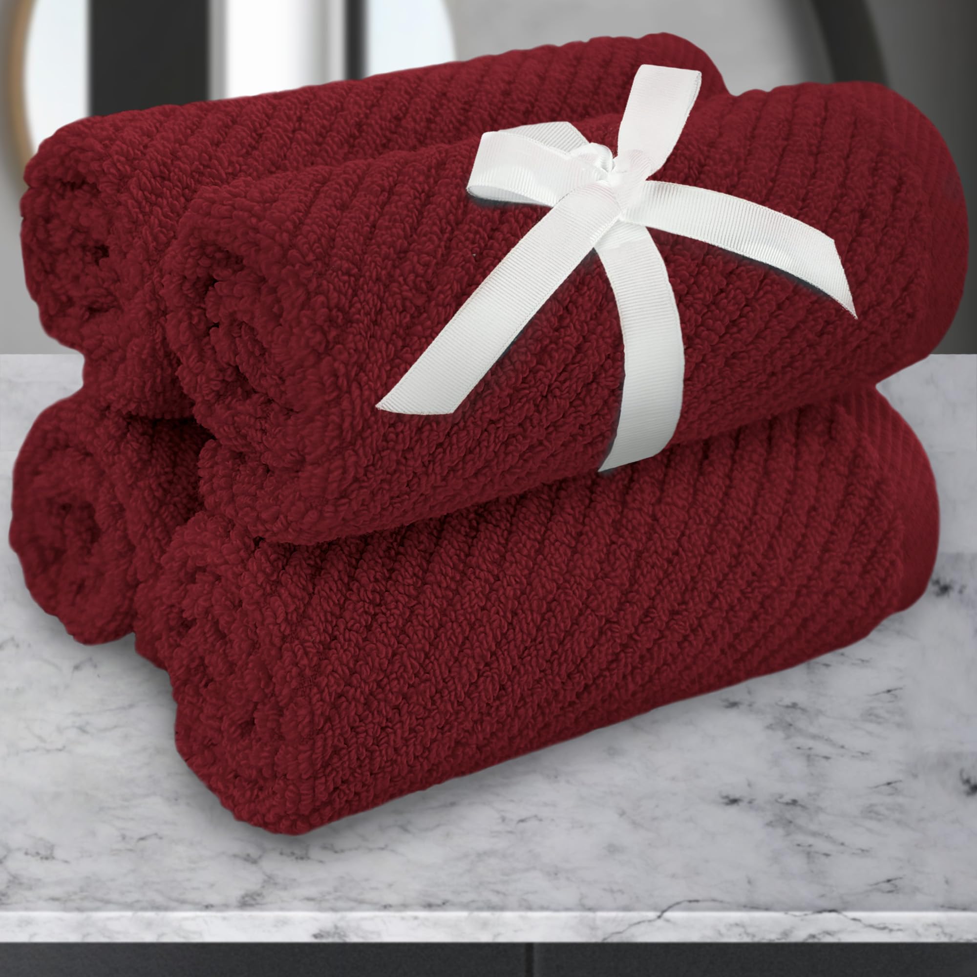 VOOVA & MOVAS 13x13 Inch 100% Cotton Facial Towels - Soft, Absorbent, Quick Dry Bath & Hand Towels Set of 4 | Lightweight & Thick for Shower, Spa, Gym | Burgundy Bathroom Essentials