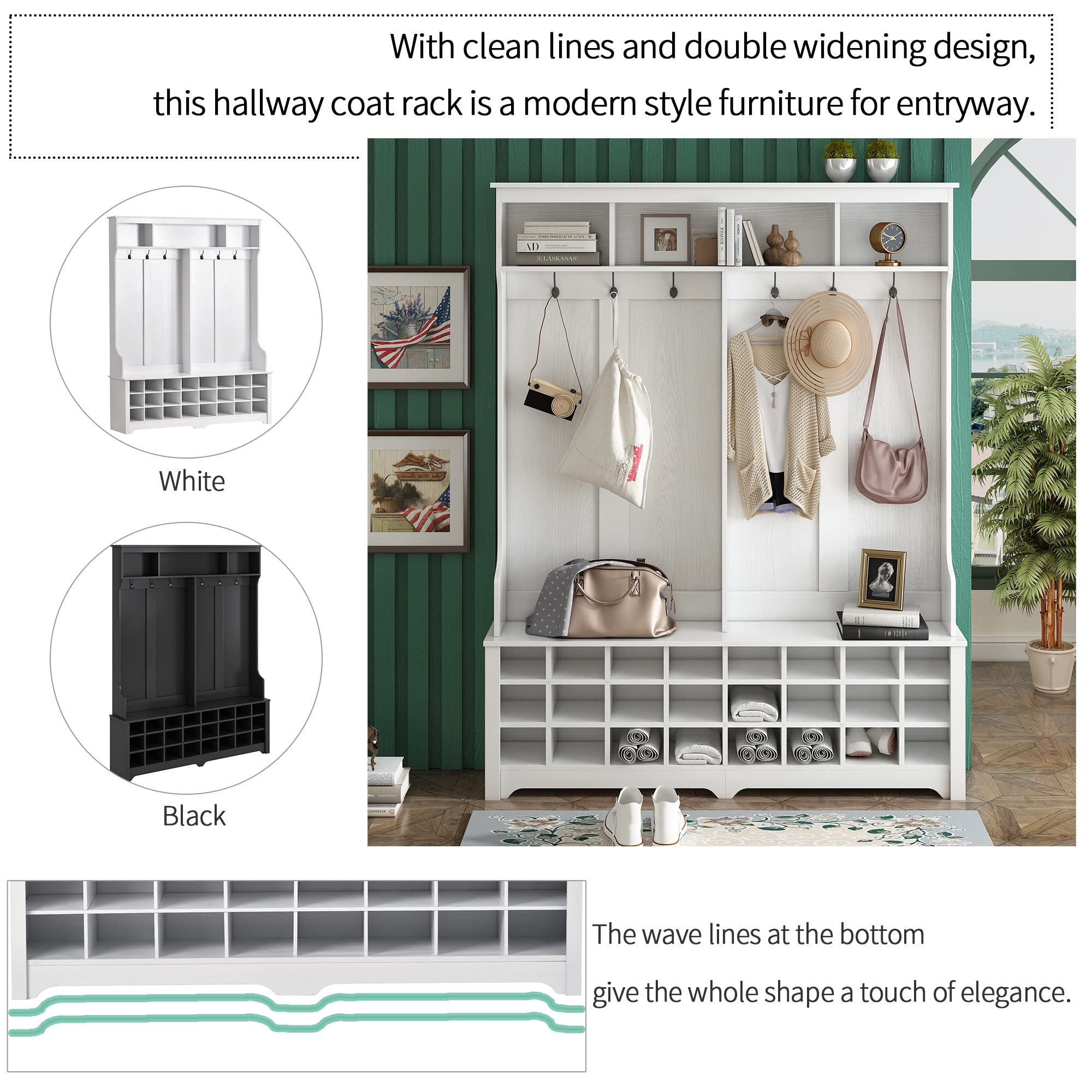 Merax 24-Slot Shoe Storage Bench with Coat Hooks & Cabinets - Space Saving Entryway Organizer for Shoes, Jackets & Accessories | Perfect for Mudroom, Foyer & Apartment Entryways