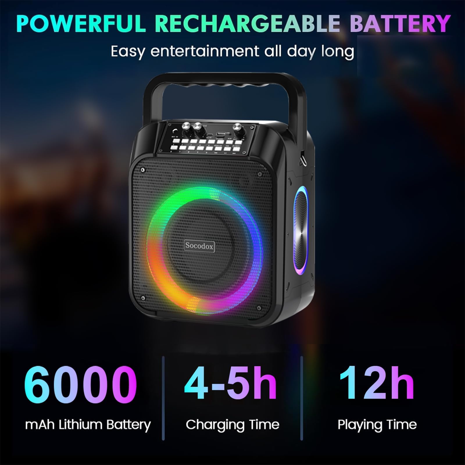 60W Portable Bluetooth Karaoke Machine with 2 Wireless Mics - 6000mAh Battery (12H Playtime), TWS Stereo, RGB Lights, Dual Diaphragm PA System for Home Parties, Singing & DJ Performances | Perfect for Family Gatherings, Kids' Birthday Parties & Indoor/Outdoor Entertainment