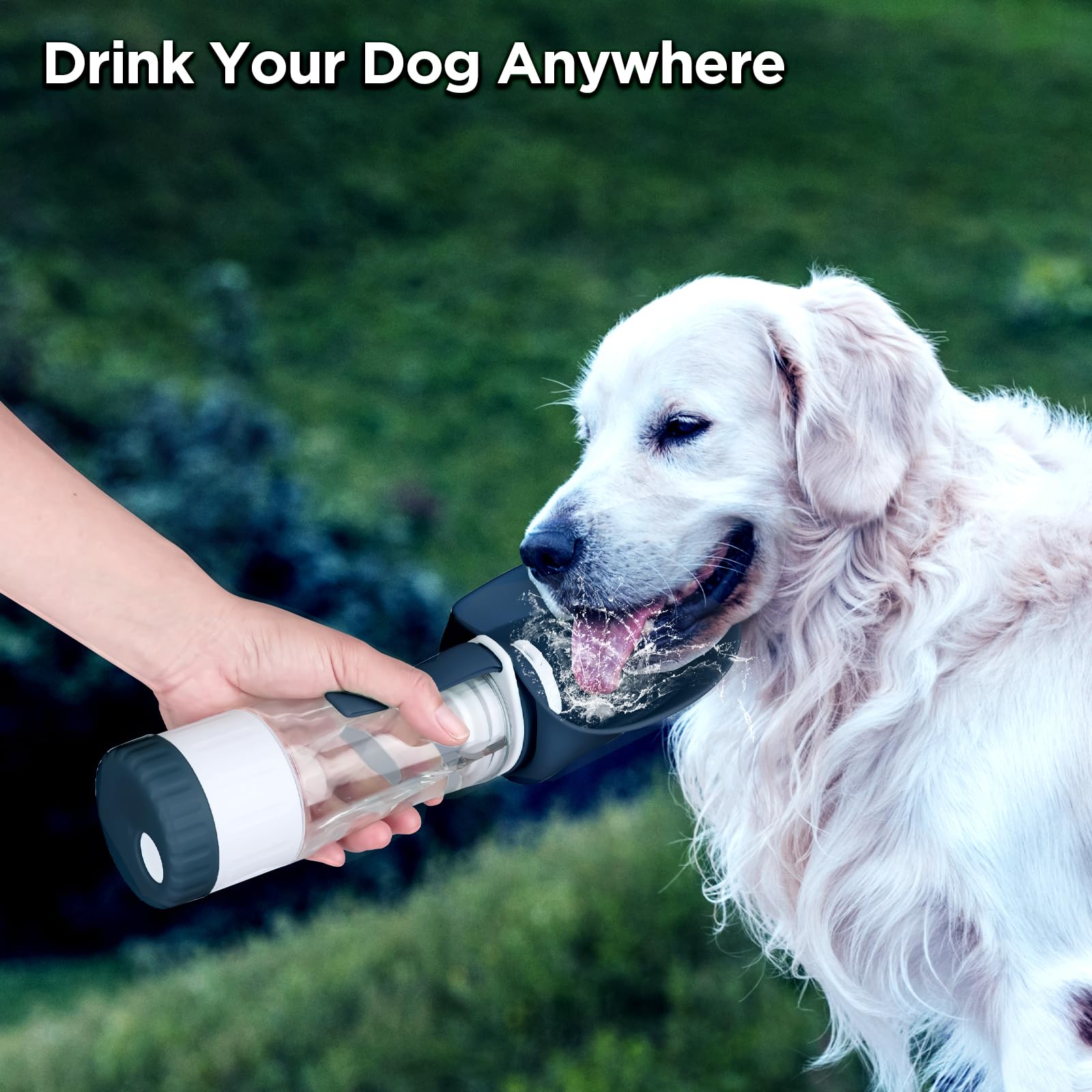 **Portable Leak-Proof Dog Water Bottle with Food Container & Drinking Feeder - BPA-Free, Foldable Puppy Water Cup for Outdoor Walking, Hiking, Travel & Camping - Small Dark Blue**    *(Perfect for Walks, Adventures, and On-the-Go Hydration for Your Pet!)*