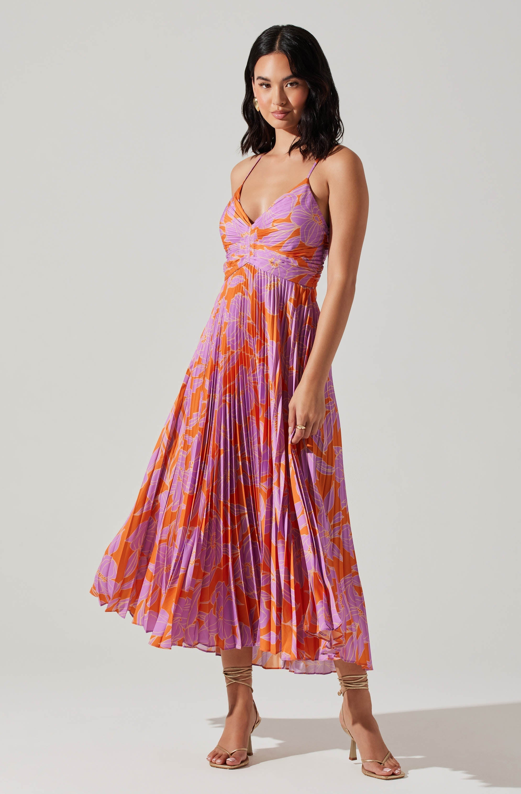Blythe Floral Plisse Midi Dress for Women - Summer Flowy Ruffled Party Dress - Perfect for Weddings, Garden Parties & Date Nights
