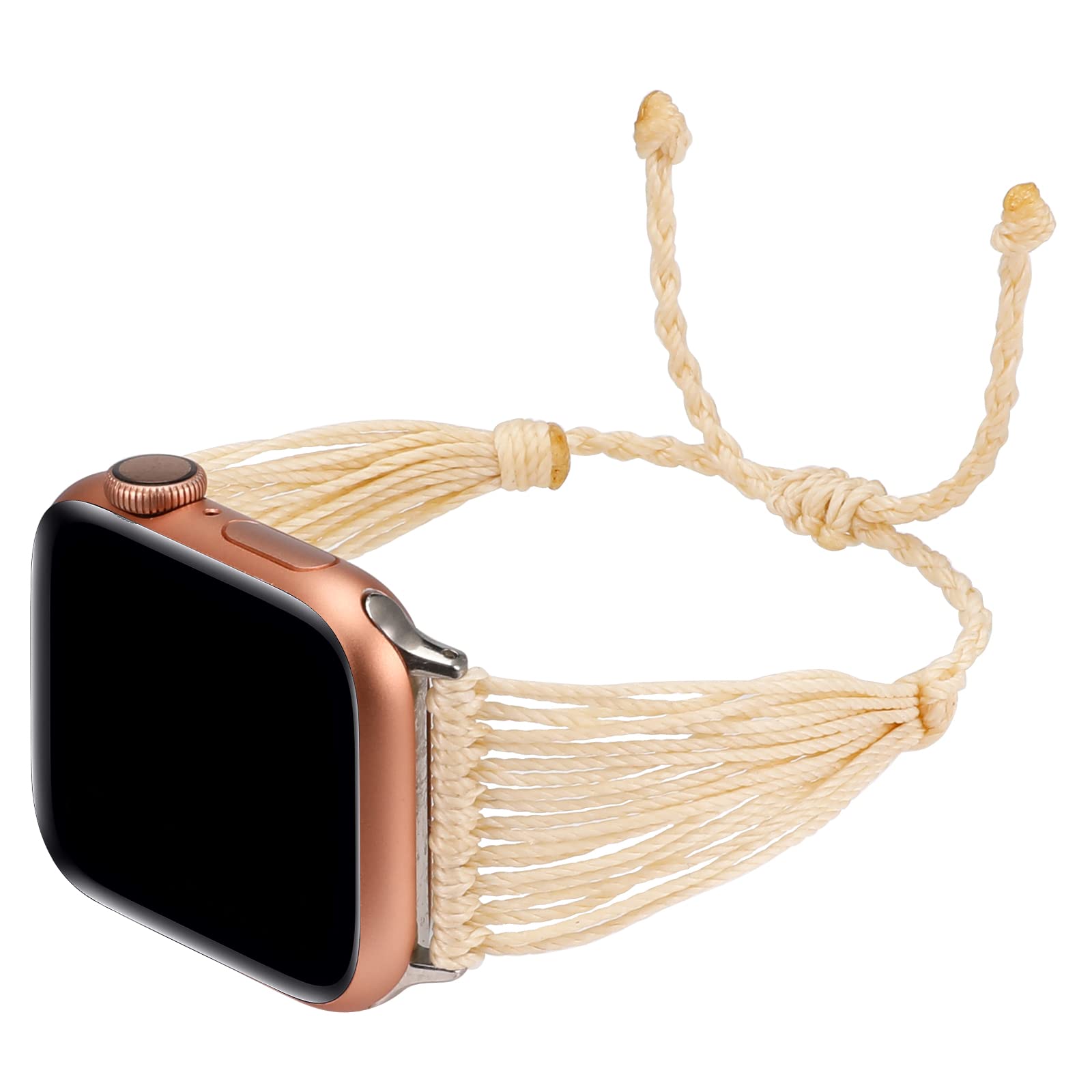 Boho Braided Apple Watch Band 38mm 40mm 41mm - Handmade Adjustable Hippie Wrap Strap for iWatch Series 8/7/6/5/4/3/2/1/SE - Women's Fashion Accessory for Beach, Yoga & Everyday Wear