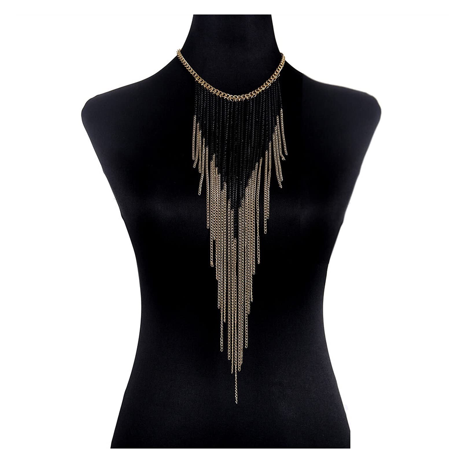 Luxury Fashion Body Chains for Women - Sexy Belly Chain Harness in Black & Gold - Tassel Waist Jewelry for Beach, Festival & Night Out - Perfect Gift for Ladies - Slave Necklace & Bra Accessories