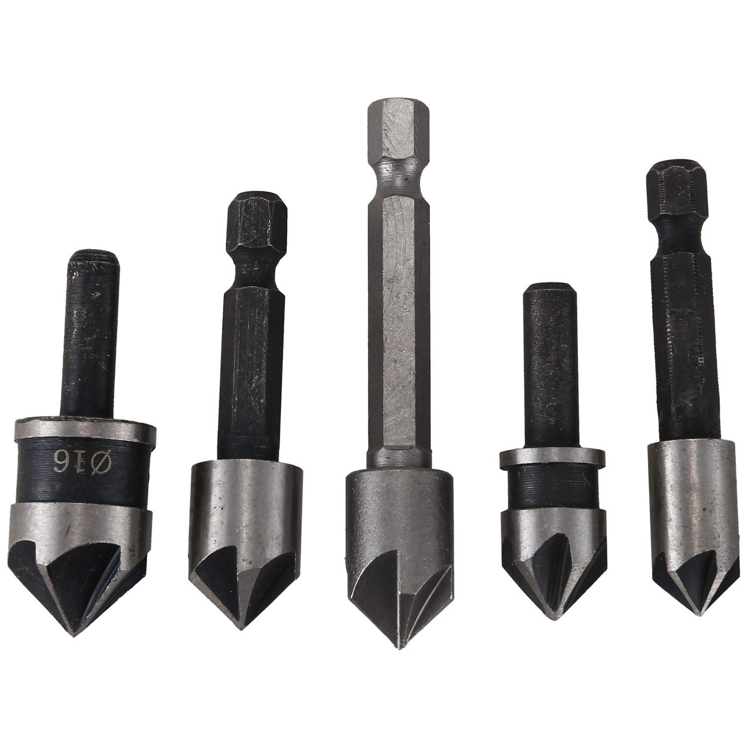 5-Piece Industrial 5 Flutes Countersink Drill Bit Set - 45° High-Speed Steel Woodworking Chamfer Tool for Metal & Wood Drilling - Perfect for DIY Projects, Furniture Making & Professional Metalworking
