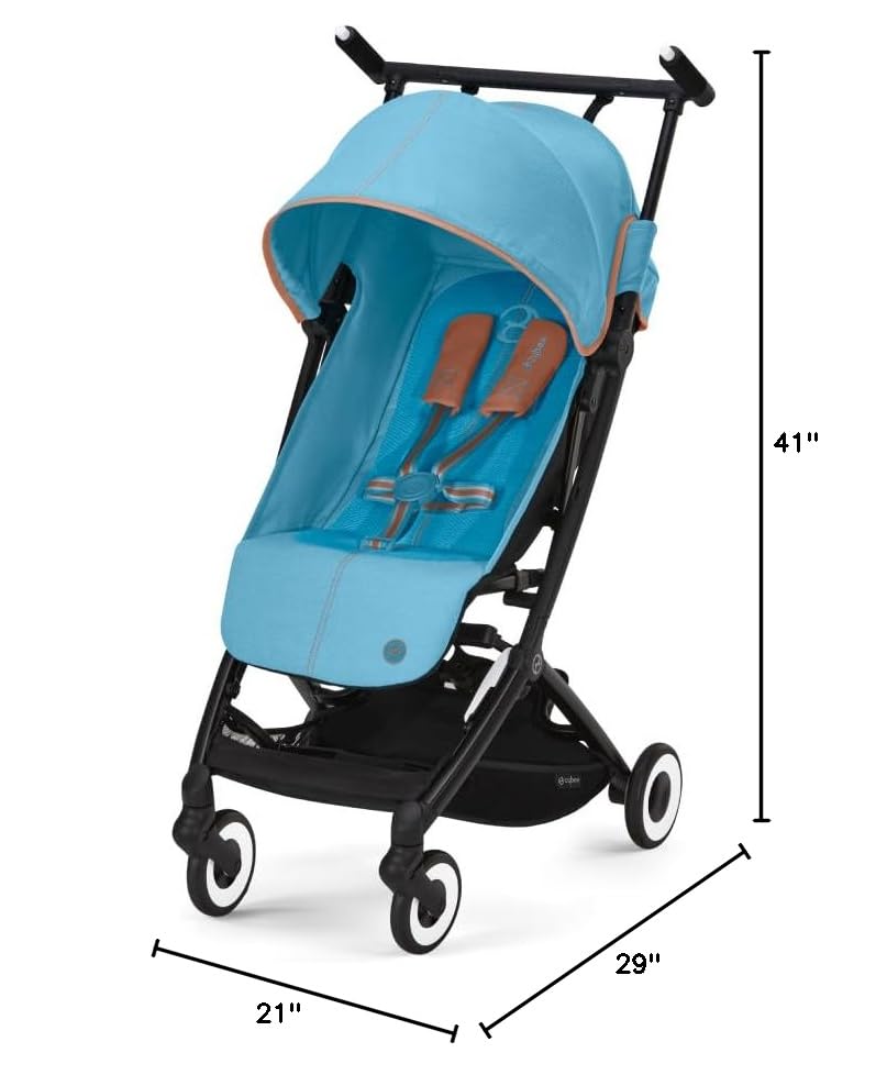 Cybex Libelle Lightweight Compact Travel Stroller for Baby - FAA Carry-On Compliant, One-Hand Fold & Adjustable Recline - Compatible with CYBEX Car Seats (Beach Blue) - Perfect for Air Travel, City Walks & Beach Outings