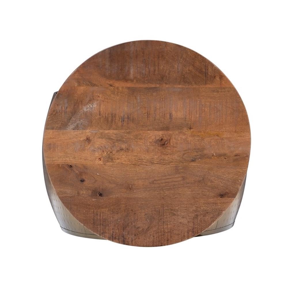 Pemberly Row Modern Large Wood and Metal Drum Side Table with Storage in Brass - Perfect for Living Room, Bedroom, or Office Decor