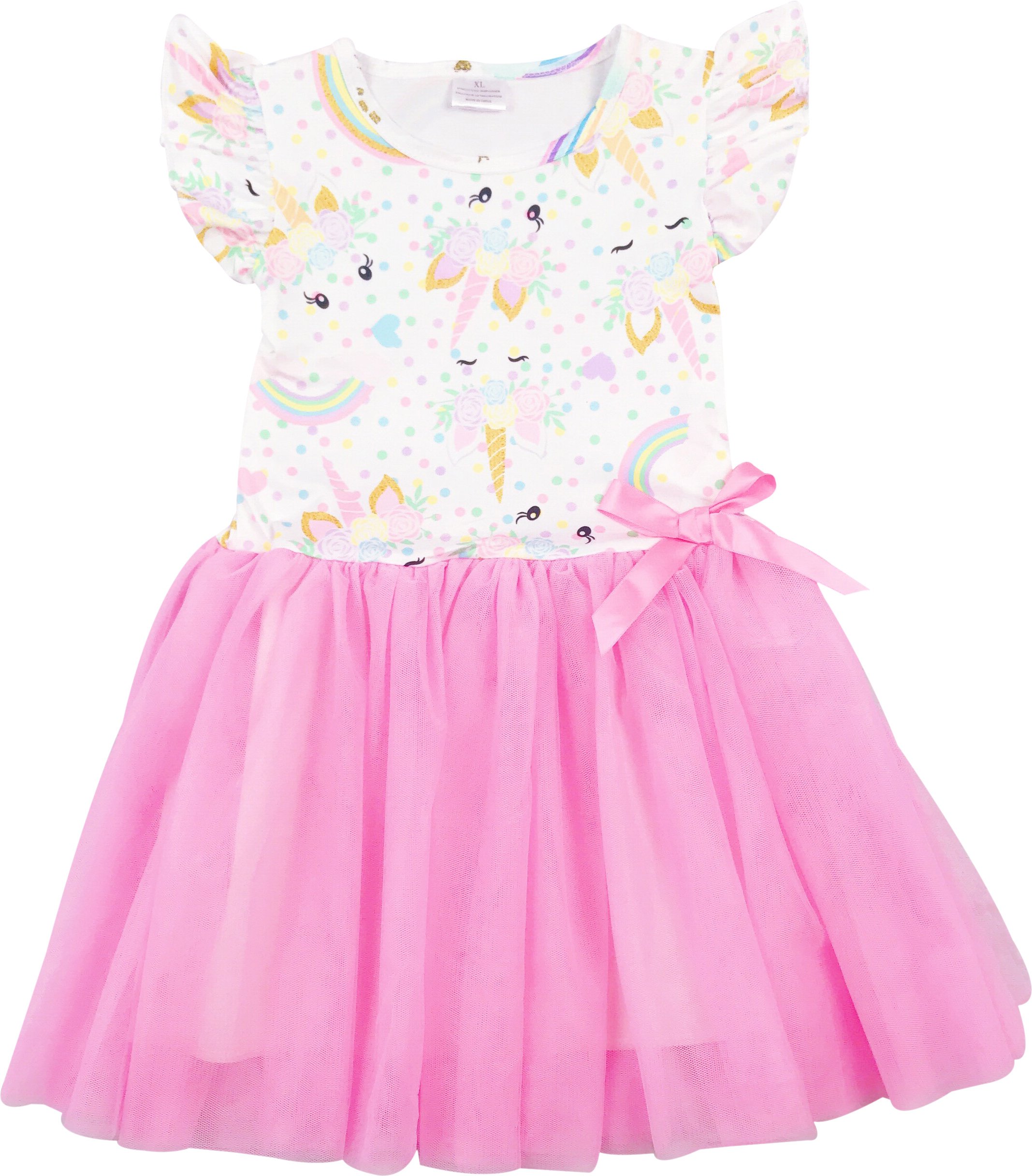 BluNight Girls' Unicorn Mesh Cap Sleeve Summer Dress - Cute Flower Girl Outfit for Birthday Parties, Photo Shoots & Special Occasions