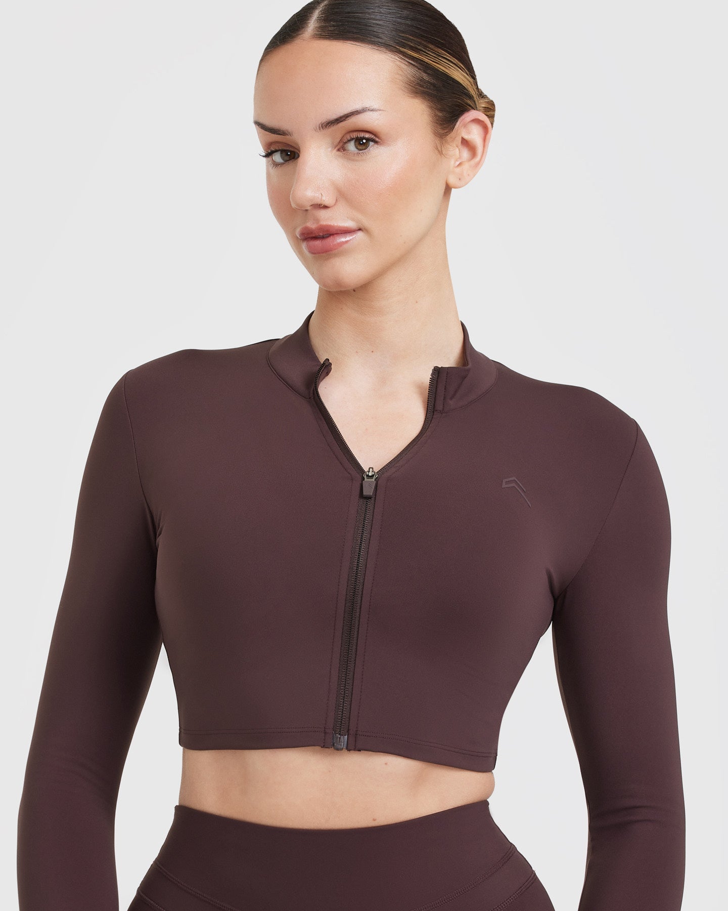 Unified Crop Jacket for Women | Stylish Plum Brown Outerwear | Perfect for Fall Layering & Casual Outfits